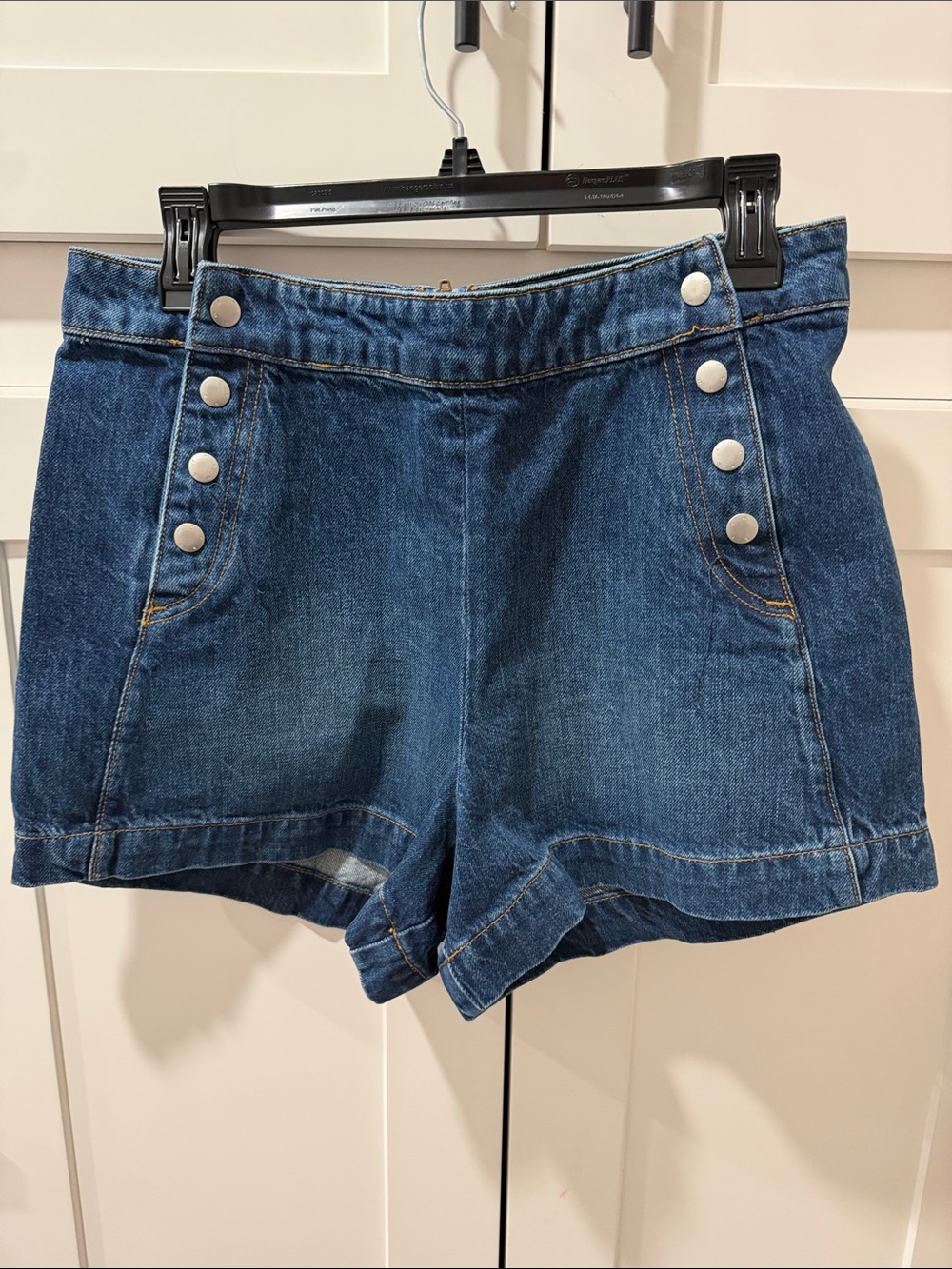 Dark Blue Denim Shorts with Button Detail